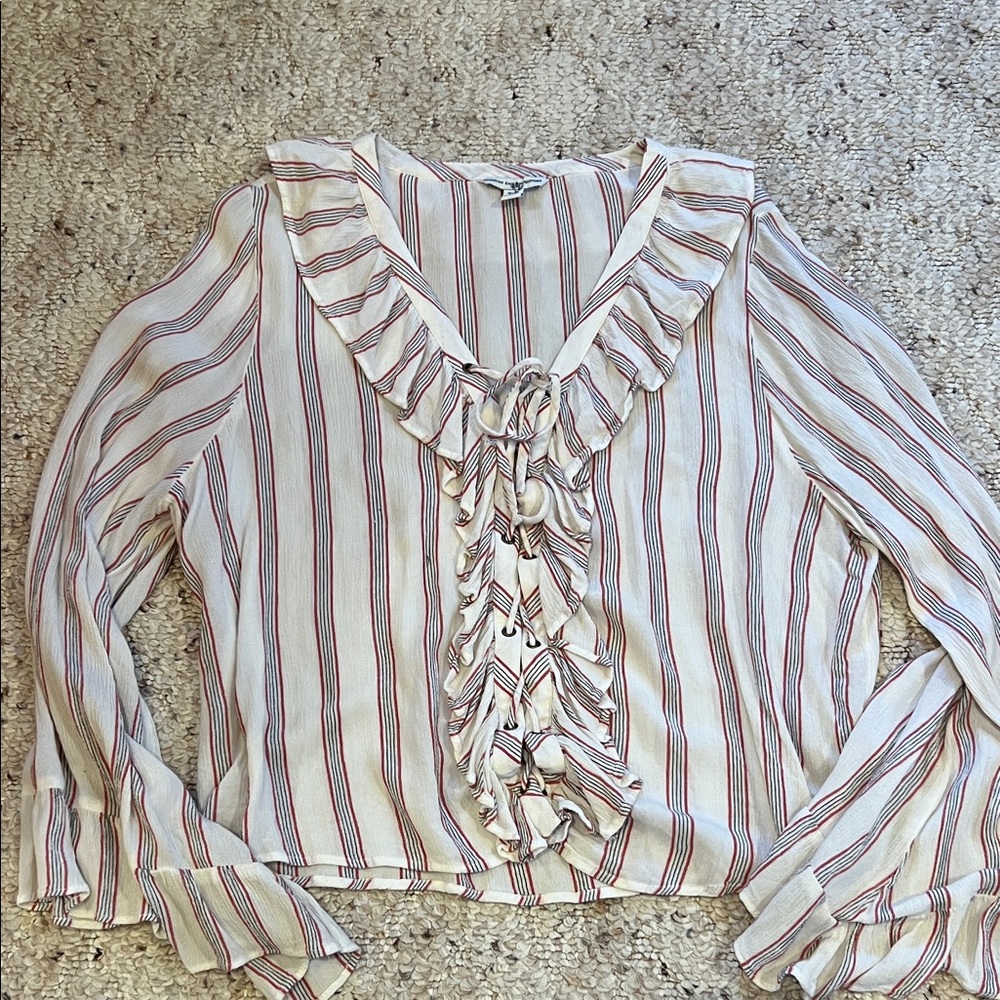 American Eagle Outfitters Striped Ruffle Blouse